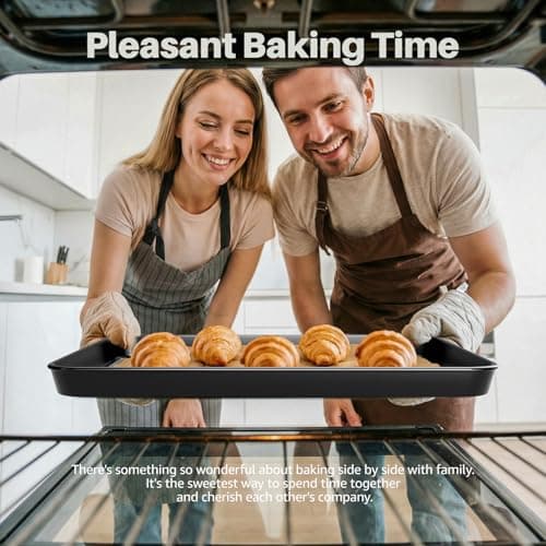 16-Piece Nonstick Bakeware Set with Oven Mitts, Donut Pan, and Heart Pan, Stackable Carbon Steel Baking Pans Set with Kitchen Utensils and Rack, Ceramic Coating, Black - Thumbnail 5
