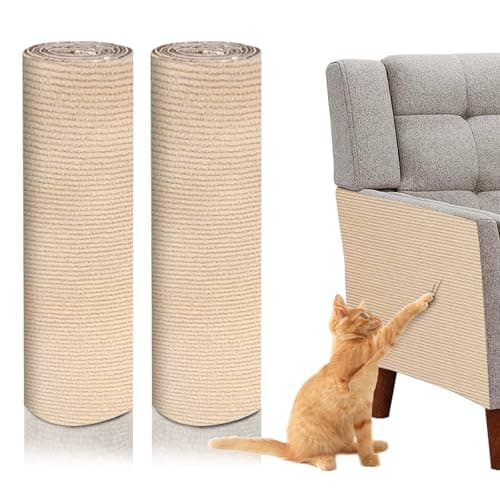 huraty 2 Pcs Cat Scratching Mat, Trimmable Cat Scratchers Furniture Protector Scratching Pad Cover Replacement for Cat Climbing Post Tree Sofa Couch Wall, Beige 78.7"x15.8" - Image 1