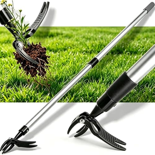 Hoffen Adjustable Stand Up Weeder (33-55 Inch), Lightweight Aluminum Weed Puller Tool, Telescoping Rotating Handle, 4-Claw Rust-Free, Corrosion-Resistant Gardening Tool for All Ages, Easy to Store - Image 1