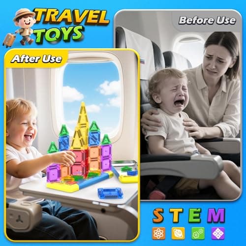 Soyee Mini Magnetic Tiles Travel Toddler Toys with Metal Tin Portable STEM Building Kids Toys for 3 4 5 6 7 8+ Years Old Boys & Girls & Birthday Gifts - Thumbnail 2