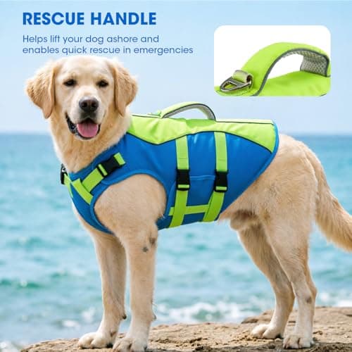 PETDSH Dog Life Jacket Medium, High Flotation Dog Life Vest for Swimming Boating, Reflective Puppy Lifejacket with Superior Buoyancy and Rescue Handle, Adjustable Safety Dogs Floating Vests - Thumbnail 2
