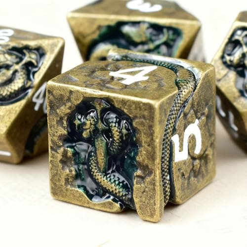 RULE DICE Metal D&D Dice, DND Dice Set, Polyhedral Dice for Dungeons and Dragons RPG Games | 7pc D and D Dice Set with Green Serpent | Gift for TTRPG Players - Image 1