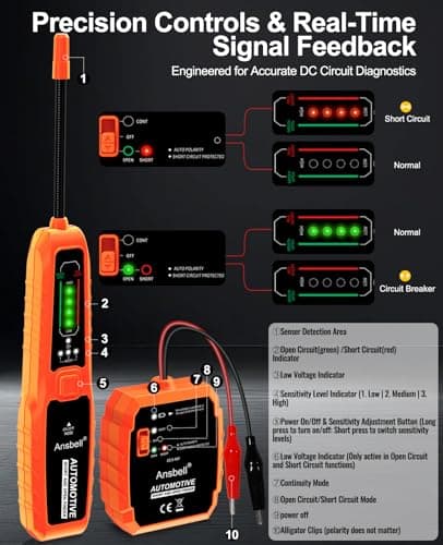 Ansbell Automotive Circuit Tracer & Short Open Finder, DC 6-42V Professional Electrical Wire Tracer with Tone Generator, Diagnostic Tool for Cars, Trucks, DIY Repair - Thumbnail 4