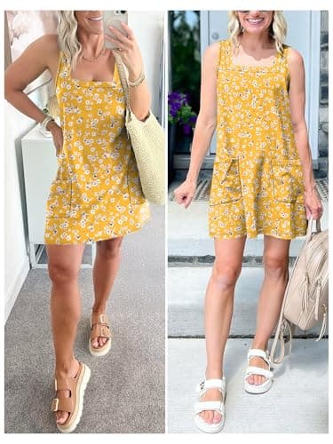 ANRABESS Womens Summer Tank Dress Square Neck Sleeveless Mini Sundress with Pocket 2026 Casual Floral Beach Vacation Outfits Floral Yellow Red X-Large - Thumbnail 5