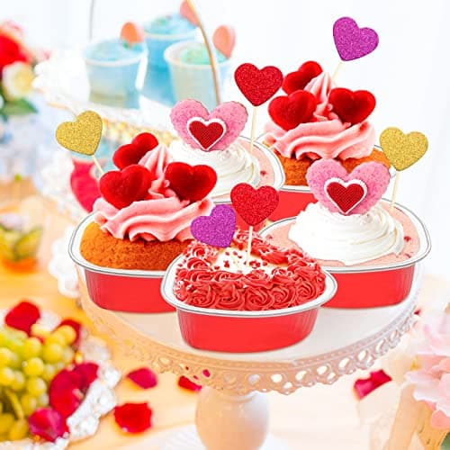 Heart Shaped Cake Pans Valentines Aluminum Mini Cake Pans with Lids for Baking 30 Packs 3.4 Ounces Disposable Cupcake Cup Pan Baking Pans for Valentine Mother's Day Wedding Birthday Baking Supplies - Thumbnail 2