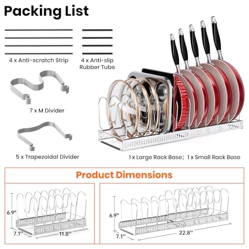 MUDEELA Pot Rack - Expandable Pots and Pans Organizer under Cabinet, Pot Lid Organizer Holder with 12 Adjustable Compartment, Kitchen Cabinet Organizer and Storage for Cutting Board, Skillets Pan - Thumbnail 4