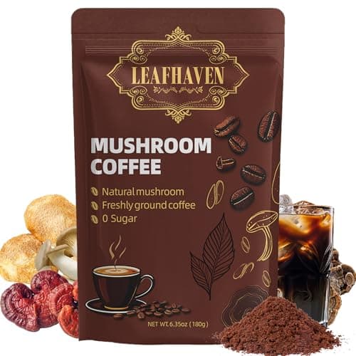 LEAFHAVEN Mushroom Coffee with Lion's Mane, Cordyceps, Reishi, 6 Types Mushrooms Instant Blend for Energy, Focus, Immunity & Digestion, Sugar Free, 30 Servings - Image 1