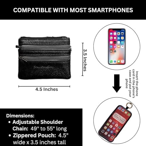 Save the Girls Clip and Go Phone Metal Chain with Pouch (Gun Metal - Black Pouch) – Stylish Phone Lanyard Crossbody with Wallet for Women, Hands-Free Carrying and Adjustable Crossbody Chain Strap - Thumbnail 5