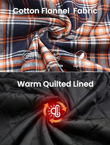 COOFANDY Flannel Jacket Men Plaid Shirt Jackets Hooded Lined Shacket Quilted Cotton Button Down Fall Coat XL - Thumbnail 4
