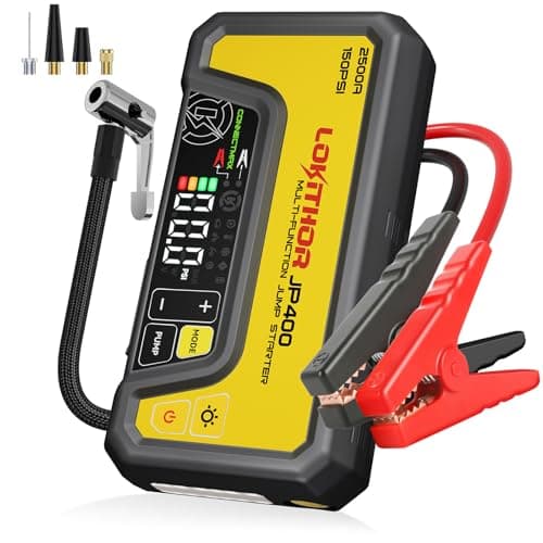 LOKITHOR JP400 Jump Starter with Air Compressor, 2500A 12V Portable Car Battery Booster Pack (8.5L Gas/6.5L Diesel) with ConnectMax Tech, 150PSI Tire Inflator, Auto-Shutoff & Dynamic Dwell (Yellow) - Image 1