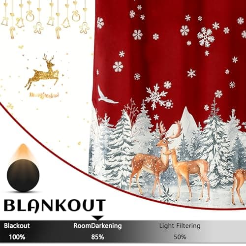 CAROMIO Christmas Red Curtains for Living Room 2 Panels, Velvet Long Curtains 95 Inch, Floral Holiday Decoration Panels, Room Darkening Curtains Thermal Insulated（Reindeern, 52 x 95 Inches, 2 Panels） - Thumbnail 2