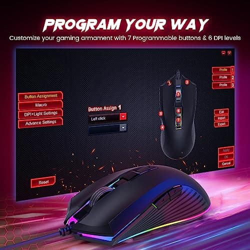 Wired Gaming Keyboard and Mouse Combo, 104 Keys All-Metal Panel Rainbow Computer Keyboard with Multimedia Keys Wrist Rest and LED Backlit Gaming Mouse 4200 DPI for Windows PC Gamers (Black) - Thumbnail 4
