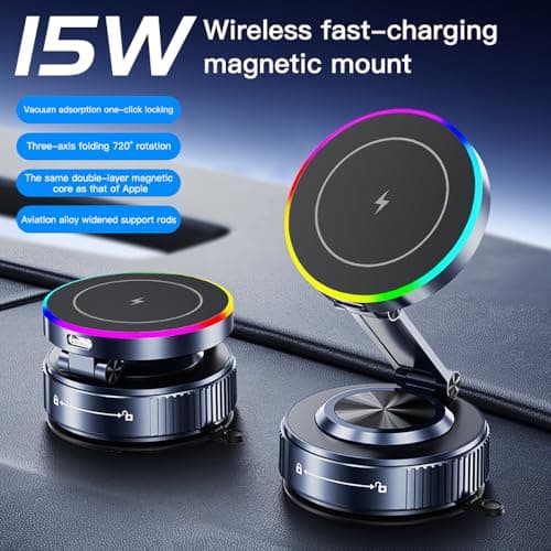for MagSafe Car Mount Charger[15W Wireless Fast Charging], Car Vacuum Magnetic Phone Holder[120LBS Ultra Suction Cup & 3000gf Magnet ], Adjustable Suction Phone Mount for Your Car for iPhone 17-12 - Thumbnail 2