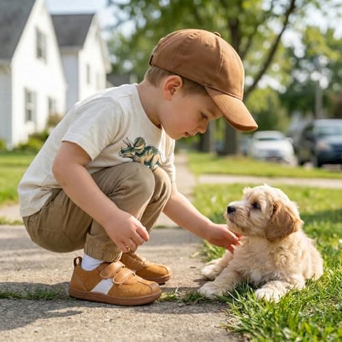 STQ Toddler Boys Shoes Wide Toe Box Barefoot Shoes Boy Sneakers Kids Tennis Shoe Preschool Breathable Non Slip Flexible Lightweight Comfortable Walking Running Gym Outdoor Brown Little Kid Size 11 - Thumbnail 2