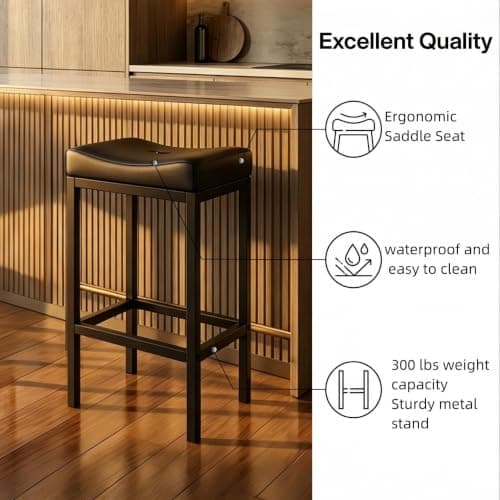 ZYFFHYLAI Set of 2 Backless Bar Stools 30 Inch, Modern Counter Height Stools with Soft Faux Leather Padded Saddle Seat, Heavy Duty 300LB Capacity for Kitchen Island(02black-30 inch) - Thumbnail 5