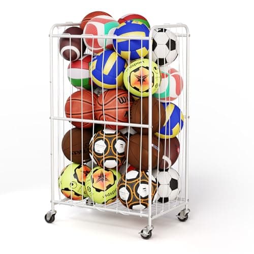 YKDIRECT 300L Rolling Ball Organizer with Locking Wheels - Large Sports Storage Basket for Basketball Soccer Football Volleyball, Steel Garage Equipment Cart with Elastic Rope for Household Storage - Image 1