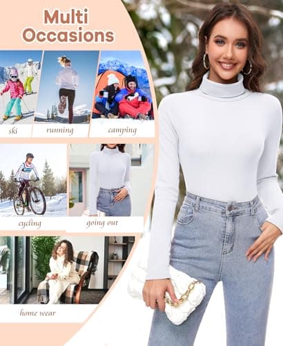 Ganado Long Sleeve Shirts for Women Turtleneck Thermal Shirt Layering Basic Tops Fitted Plain Undershirts (White, XX-Large) - Thumbnail 5