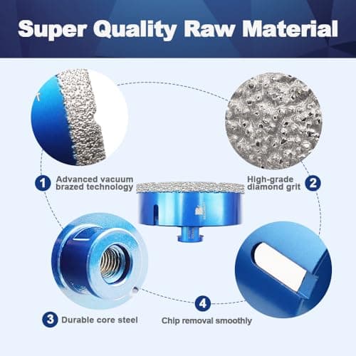 115mm Diamond Core Drill Bit for Porcelain Tile Ceramic Marble Granite Drilling,BRSCHNITT 1pc Vacuum Brazed Diamond Hole Saw with 5/8-11 Thread (115mm) - Thumbnail 6