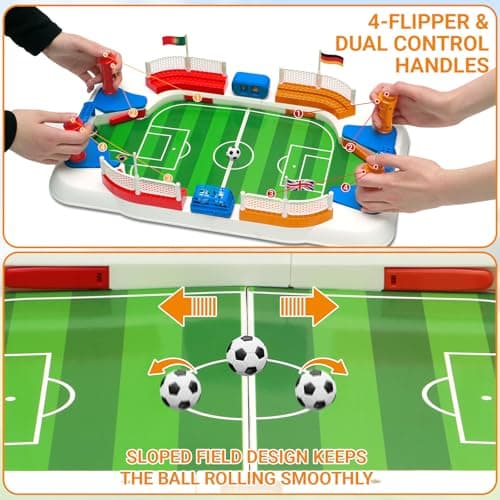 Anehono Tabletop Soccer Game for Kids, Mini Foosball Desktop Soccer Shootout Game with Dual Controls, Sound Effects & Scoreboard, Interactive 2-Player Family Game, Educational Toy for Boys Girls - Thumbnail 4