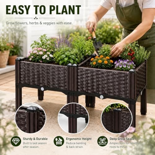 SUPCLUB Raised Garden Bed with Legs 15.8x15.8x14.6in Patio Elevated Flower Bed Plant Vegetable Boxes Stand for Indoor Outdoor Plant Fence Balcony Yard - Thumbnail 3