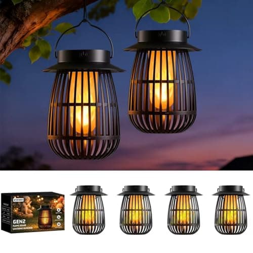 KYEKIO 4Pack Gen2 Flame Solar Lanterns Outdoor Waterproof, Solar Hanging Lantern Decorative, Flickering Flame Outdoor Lanterns Solar Powered, Lights for Yard Patio Garden Decor as Mothers Day Gifts - Image 1