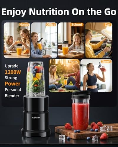 Blender for Smoothie, Abuler 1200W Personal Blender for Shake and Smoothies for Kitchen with 2 No-BPA 20oz Portable Cups, Single Serve Smoothies Maker Mixer for Juices, Nutritious Recipe - Thumbnail 4