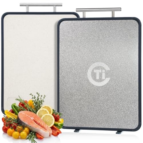 Titanium Cutting Board for Kitchen- Double Sided Cutting Board with Stand, Textured Food-Grade Pure Titanium Side for Chopping Meat, PP Side for Vegetables, Easy to Clean(14.5”×11”, 1 PC) - Image 1