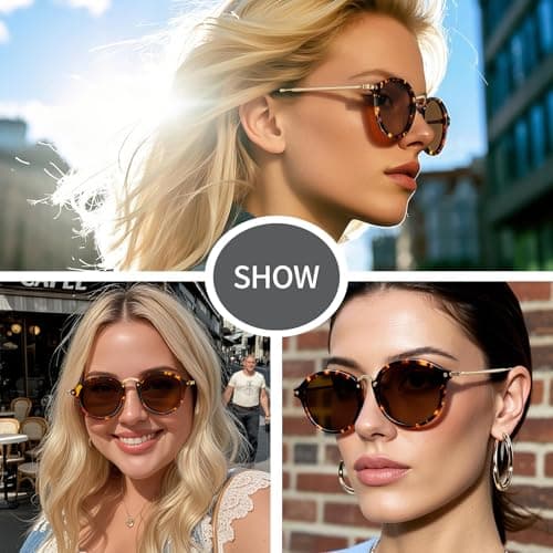 DTIUGUTAE Round Polarized Sunglasses for Women - Vintage Retro Circle Frame TR90 Lightweight UV400 Protection Brown Lens Medium Large Face - Thumbnail 3