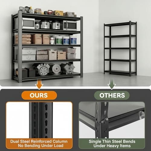 WOZBUD 3500 LBS Heavy Duty Garage Shelving, 48" W x 20" D x 74" H Metal Storage Shelves, Adjustable Boltless Steel Storage Rack for Garage, Basement, Warehouse, Pantry - Thumbnail 4