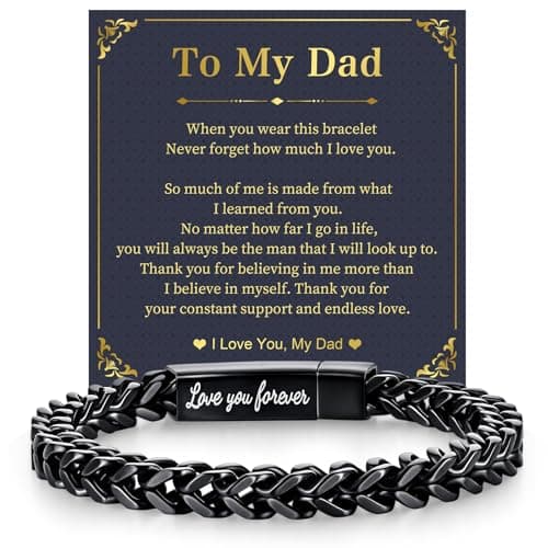 MEALGUET Black Chain Bracelets for Dad : To my Dad Stainless Steel Franco Chains Love you Forever Engraved Link Men's Bracelet to Daddy from Daughter Son, Sentimental Father's Day Birthday Gifts, L - Image 1