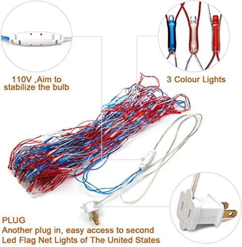 Decute American LED Flag Net Lights - 420 LED 4th of July Decorations Outdoor Lighted Flag String Lights of The United States for Memorial Day Yard Garden Festival Holiday Party - Thumbnail 3