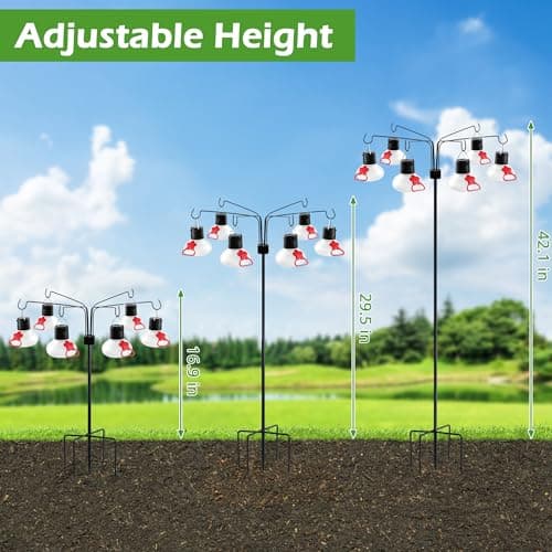 Pozfun Solar Hummingbird Feeders for Outdoors Decorative Hummingbird Feeders Stand 6 Feeding Stations Never Leak Garden Decor Backyard,Gifts for Women Mom - Thumbnail 5