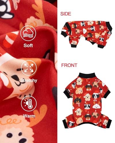 XPUDAC Christmas Matching Dog and Owner Pajamas Set Christmas Dog Pajamas Stretchy Puppy Clothes for Small Medium Dogs Girl Boy Pet Outfit Jumpsuits Pjs, XL - Thumbnail 6