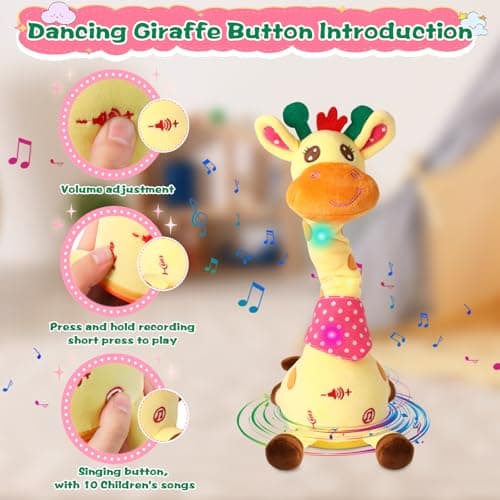 MIAODAM Dancing Talking Giraffe Stuffed Animals, Singing 10 Children's Song, Repeats What You Say, Colorful Glowing Giraffe Plush Baby Toys for Toddlers 1-3 Years，Easter Day Gifts for Kids - Thumbnail 3