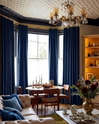 NICETOWN Navy Blue Velvet Curtains Blackout for Bedroom, Rod Pocket & Back Tab Room Darkening Soft Luxury Window Treatments Heavyweight Winter Drapes for Living Room, W52 x L84, 2 Panels - Thumbnail 3