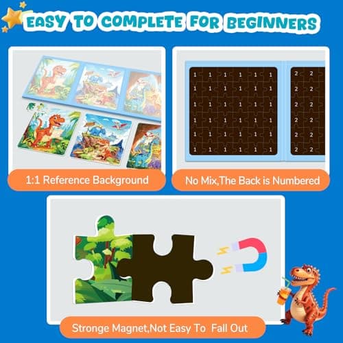 Magnetic Jigsaw Puzzles for Toddlers Kids 3-8 Boys,(3 36-Pieces) Travel Puzzles Toys for Kids Ages 4-6,Take-Along Car Airplane Road Trip Activities Game for 3 4 5 6 7 8 Year Old Birthday Gift - Thumbnail 5