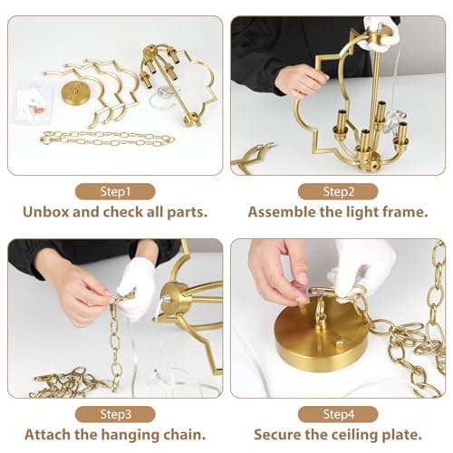 ACANER 4-Light Brushed Gold Chandeliers for Dining Room, 15.6" Farmhouse Geometric Pendant Light Fixture for Entryway Foyer Kitchen Bathroom Over Sink - Thumbnail 4