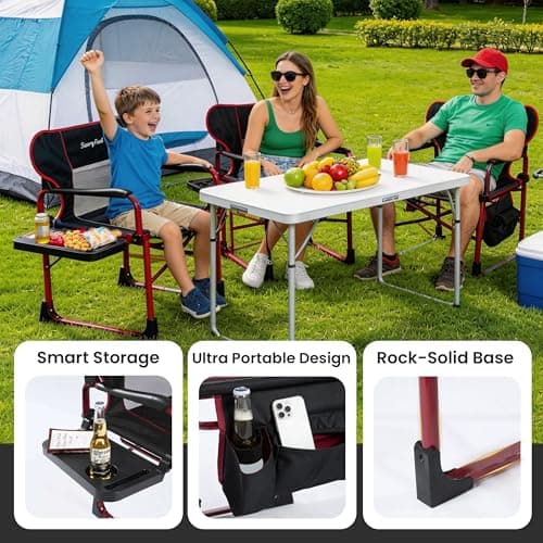 SUNNYFEEL Camping Directors Chair Set of 2 Aluminum Oversized Portable Folding Chair with Side Pocket and Adjustable Side Table for Beach, Fishing, Trip, Picnic, Lawn, Outdoor Foldable Camp Chairs - Thumbnail 5