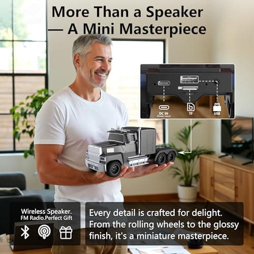 AONOX Cybertruck Bluetooth Speaker, Mini Bluetooth Car Speaker with LED Lights, FM Radio, USB TF Card, TWS Stereo Sound, for Desk Gaming Outdoor, Gift for Car Lovers - Thumbnail 6