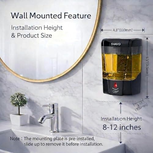 SVAVO Automatic Soap Dispenser Type-C Rechargeable - Wall Mount Hand Soap Dispenser for Restaurant, Kitchen & Bathroom, Electric Soap Pump for Office, 21 fl.oz for Liquid Soap, Black - Thumbnail 4