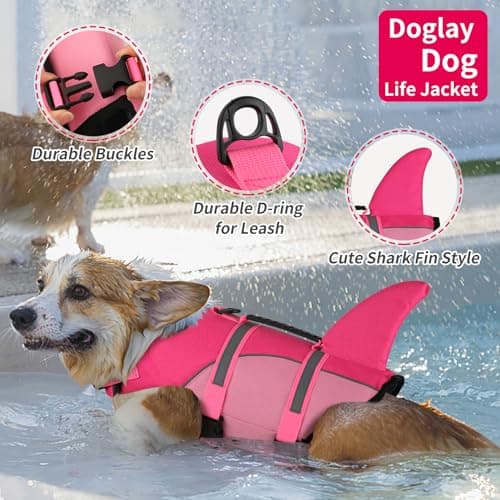 DogLay Ripstop Shark Dog Jacket with Superior Buoyancy and Rescue Handle, Adjustable Dog Vest for Swimming and Boating, Pet Flotation Vest for Small to Large Dogs - Thumbnail 4