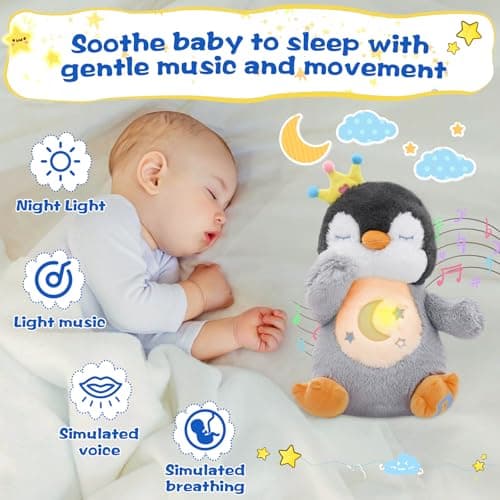 MIAODAM Soothing Breathing Penguin Plush with Relaxing Music, Hugging Toy - Thumbnail 4