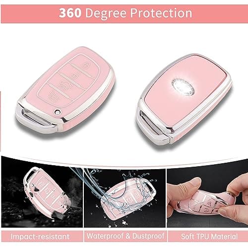 Pangpai Pink Key Fob Cover for Hyundai, Soft TPU Key Case Protection with Bling Keychain Fit for lantra Ioniq Sonata Tucson Elantra GT - Thumbnail 3