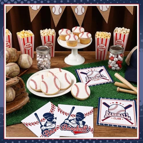 NatNarr 100 Pcs Baseball Napkins, 2-Ply Baseball Cocktail Napkins with 2 Different Pattern Baseballs Birthday Party Decorations for Sports Party, Baseballs Themed - Thumbnail 5