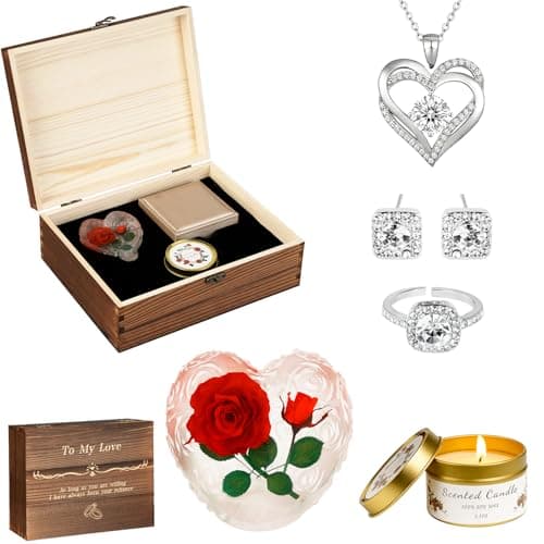 CLTTCLLCT Preserved Roses with Heart Necklace & Candle, Mothers Day Gifts for Mom Eternal Flowers Rose Birthday Gifts for Women Girlfriend Wife Mom, To My Love Unique Gift On Mothers Day Anniversary - Image 1