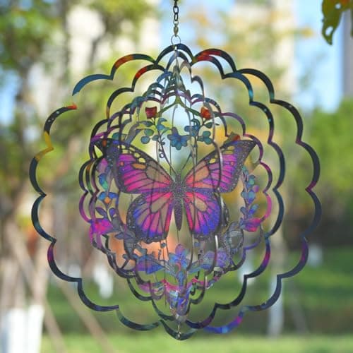 Eandisom Wind Spinners Outdoor Butterfly - Birthday Gifts for Women, for Mom, Butterflies Hanging 12 inch 3D Wind Sculptures for Garden Decor for Outside, Patio, Yard, Outdoor - Thumbnail 4