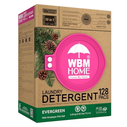 WBM Laundry Detergent Pods - Ultra-Concentrated, Hypoallergenic, Stain-Fighting, Evergreen Scent, 128-Pack, Recyclable Packaging for Eco-Friendly Cleaning - Image 1