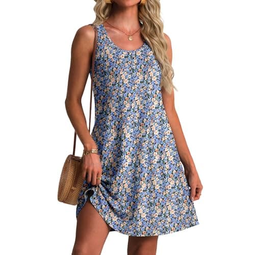 FREEOAK Womens Dresses Floral Print Short A-Line Casual Summer Sundress with Pockets Breathable Boho Beach Vacation Dress