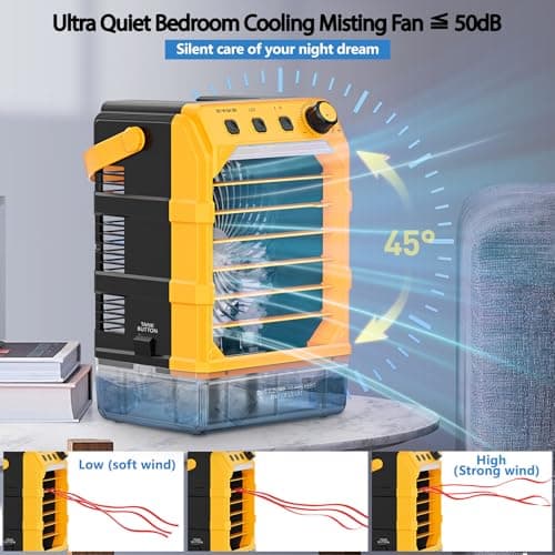 Uniqwamo Misting Fan Portable Compatible for Dewalt 20V/60V Battery(No Battery) or USB Powered, Cooling Fan for Bedroom with 7 Lights, 8H Timer, 1600ML Water Tank for Outside Camping Tent Room Office - Thumbnail 2