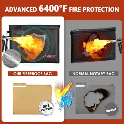 ROLOWAY Fireproof Document Bag (14.5 x 11.5 inch), 6400℉ Fireproof Money Bag with Zipper for Cash, Fire Safe Money Pouch with Lock (Black) - Thumbnail 4